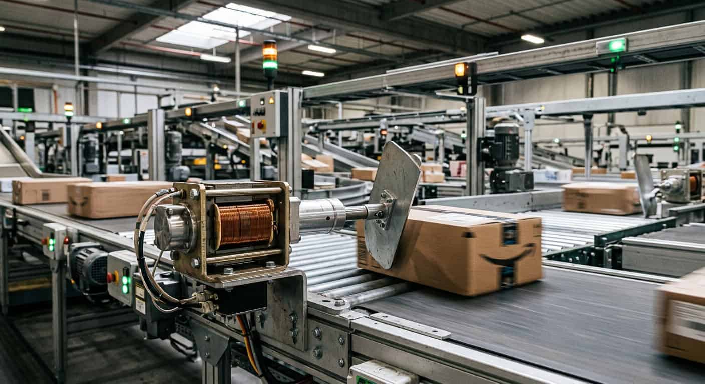 Conveyor system with cardboard boxes in a manufacturing facility, showcasing automation and material handling.