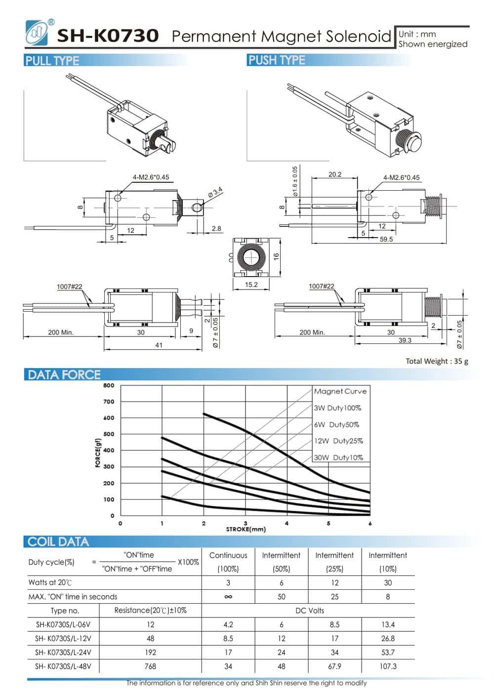 Guía de diseño de solenoides de enclavamiento: accionamiento por pulso y retención sin consumo de energía SH-K0730 latching solenoid datasheet: specifications and coil data (Shih Shin Technology)